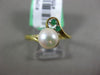 ESTATE .05CT AAA EMERALD & SOUTH SEA PEARL 14KT YELLOW GOLD 3D ANNIVERSARY RING