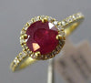 ESTATE 1.48CT DIAMOND & AAA RUBY 14KT YELLOW GOLD 3D ROUND HALO ENGAGEMENT RING