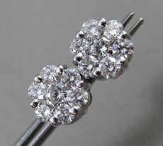 ESTATE LARGE 1.0CT DIAMOND 14KT WHITE GOLD CLASSIC CLUSTER FLOWER STUD EARRINGS