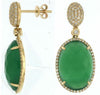 2.75CT DIAMOND & AAA GREEN AGATE 14KT YELLOW GOLD 3D OVAL HALO HANGING EARRINGS