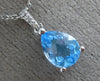 ESTATE 1.51CT DIAMOND & AAA BLUE TOPAZ 14K WHITE GOLD TEAR DROP FLOATING PENDANT