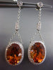 ESTATE LARGE 12.02CT DIAMOND CITRINE 14KT WHITE GOLD OVAL HALO FILIGREE EARRINGS