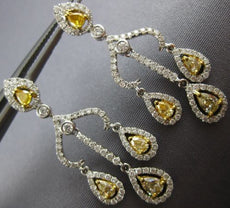 ESTATE 1.88CT WHITE & FANCY YELLOW DIAMOND 18KT 2 TONE GOLD 3D HANGING EARRINGS