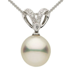 ESTATE .07CT DIAMOND & AAA SOUTH SEA PEARL 14K WHITE GOLD MILGRAIN BEZEL PENDANT