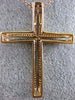 ESTATE LARGE .37CT DIAMOND 18KT ROSE GOLD PAVE SOLITAIRE FLOATING CROSS PENDANT