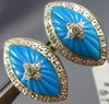 ESTATE LARGE .32CT DIAMONDS & AAA TURQOISE 14KT YELLOW GOLD 3D FLOWER EARRINGS