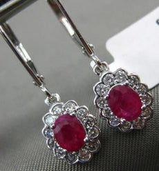 ESTATE 1.13CT DIAMOND & AAA RUBY 14KT WHITE GOLD 3D CLASSIC OVAL FLOWER EARRINGS
