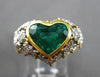 ANTIQUE LARGE 2.74CT DIAMOND & AAA EMERALD 18K 2 TONE GOLD HEART ENGAGEMENT RING