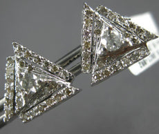 ESTATE LARGE .63CT DIAMOND 18KT WHITE GOLD 3D ROUND TRIANGULAR STUD EARRINGS