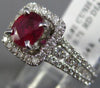 ESTATE 1.52CT DIAMOND & AAA RUBY 14KT WHITE GOLD 3D HALO CLASSIC ENGAGEMENT RING