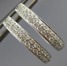 ESTATE .50CT DIAMOND 14K WHITE GOLD 3D CLASSIC TWO ROW OVAL HUGGIE HOOP EARRINGS