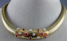 ANTIQUE 1.0CT OLD MINE DIAMOND RUBY 14K YELLOW GOLD SNAKE TUBAGOS NECKLACE #2295