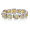 LARGE 17.38CT WHITE & FANCY YELLOW DIAMOND 18K 2 TONE GOLD HALO TENNIS BRACELET