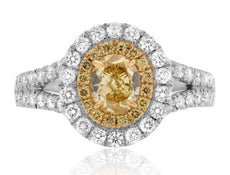 ESTATE LARGE 1.53CT WHITE & FANCY YELLOW DIAMOND 18K 2 TONE GOLD ENGAGEMENT RING