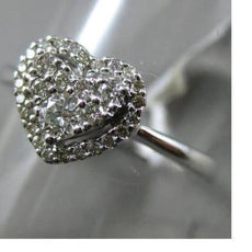 ESTATE WIDE .29CT ROUND DIAMOND 14KT WHITE GOLD 3D DOUBLE HEART FUN LOVE RING