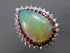 ESTATE LARGE 22.50CT DIAMOND & AAA RUBY & OPAL 14KT WHITE GOLD DOUBLE HALO RING