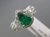 ESTATE 1.95CT DIAMOND EMERALD 14KT WHITE GOLD INFINITY HALO PEAR ENGAGEMENT RING