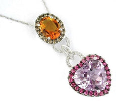 8.08CT DIAMOND AAA PINK AMETHYST & CITRINE 14KT WHITE GOLD HEART SHAPE PENDANT