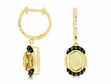 2.60CT WHITE & CHOCOLATE DIAMOND & AAA CITRINE 14KT YELLOW GOLD 3D OVAL EARRINGS