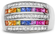 WIDE 1.64CT DIAMOND & AAA MULTI COLOR SAPPHIRE 14KT WHITE GOLD ANNIVERSARY RING