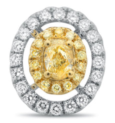 ESTATE 1.33CT WHITE & FANCY YELLOW DIAMOND 18KT TWO TONE GOLD OVAL STUD EARRINGS