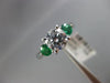 ESTATE 1.35CT DIAMOND & AAA EMERALD 14KT WHITE GOLD THREE STONE ENGAGEMENT RING