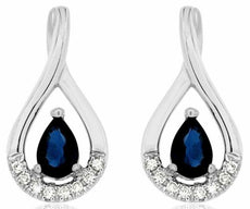 ESTATE 1.17CT DIAMOND & AAA SAPPHIRE 14KT WHITE GOLD PEAR SHAPE HANGING EARRINGS