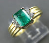 ESTATE .91CT DIAMOND & EMERALD 14KT YELLOW GOLD RECTANGLE ENGAGEMENT RING #19177