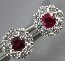 ESTATE .63CT DIAMOND & AAA RUBY 18KT WHITE GOLD 3D CLUSTER FLOWER STUD EARRINGS
