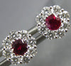 ESTATE .63CT DIAMOND & AAA RUBY 18KT WHITE GOLD 3D CLUSTER FLOWER STUD EARRINGS