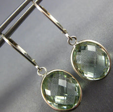 5.20CT AAA GREEN AMETHYST 14KT WHITE GOLD OVAL BEZEL LEVER BACK HANGING EARRINGS