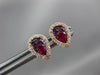 ESTATE .57CT DIAMOND & AAA RUBY 14KT ROSE GOLD CLASSIC PEAR HALO STUD EARRINGS