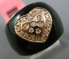 ESTATE WIDE .20CT DIAMOND 14KT ROSE GOLD 3D BLACK ENAMEL HEART ETOILE RING 15mm