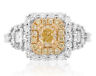 ESTATE 1.98CT WHITE & FANCY YELLOW DIAMOND 18KT 2 TONE GOLD HALO ENGAGEMENT RING