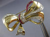 ANTIQUE 5.80CT OLD MINE DIAMOND & AAA RUBY 14KT TWO TONE GOLD PIN BROOCH #21890