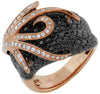 ESTATE 3.80CT WHITE & BLACK DIAMOND 14KT ROSE GOLD FILIGREE MULTI LEAF FUN RING