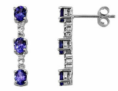 1.22CT DIAMOND & AAA TANZANITE 14KT WHITE GOLD 3D THREE STONE HANGING EARRINGS