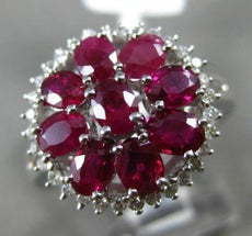 ESTATE LARGE 1.80CT DIAMOND & AAA RUBY 18KT WHITE GOLD 3D HALO FLOWER LOVE RING