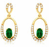 ESTATE .65CT DIAMOND & AAA EMERALD 14K YELLOW GOLD OVAL CLASSIC HANGING EARRINGS