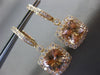 ESTATE LARGE 4.68CT DIAMOND & AAA MORGANITE 14K YELLOW GOLD SQUARE HALO EARRINGS