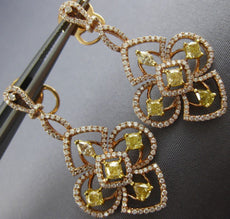 ESTATE LARGE 3.14CT WHITE & FANCY YELLOW DIAMOND 18K 2 TONE GOLD FLOWER EARRINGS