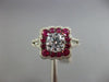 ESTATE 1.67CT DIAMOND & AAA RUBY 14KT WHITE GOLD 3D SQUARE HALO ENGAGEMENT RING