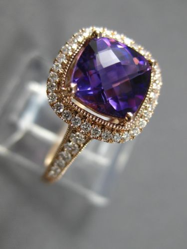 ESTATE LARGE 1.77CT DIAMOND & AAA AMETHYST 14K ROSE GOLD 3D HALO ENGAGEMENT RING