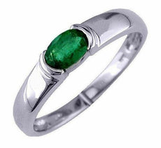 .45CT AAA EMERALD 14KT WHITE GOLD 3D OVAL SEMI BEZEL SOLITAIRE FRIENDSHIP RING