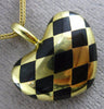 ESTATE BLACK ENAMEL 14K YELLOW GOLD CLASSIC DOUBLE SIDED HEART CHECKERED PENDANT