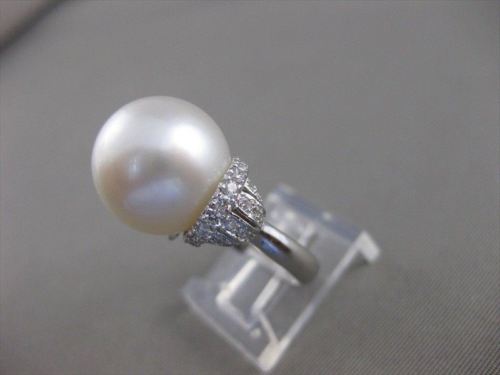 ESTATE DIAMOND 14MM SOUTH SEA PEARL 14KT WHITE GOLD FANCY COCKTAIL RING VS #2670