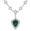 LARGE 7.6CT DIAMOND & AAA EMERALD 18KT WHITE GOLD TEAR DROP HALO LARIAT NECKLACE