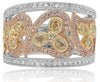 ESTATE WIDE .91CT MULTI COLOR DIAMOND 18KT TRI COLOR GOLD HEART ANNIVERSARY RING