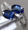 ESTATE 1.31CT DIAMOND & AAA SAPPHIRE 14KT WHITE GOLD TWO STONE DOUBLE WAVE RING