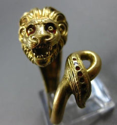 ANTIQUE LARGE 14KT YELLOW GOLD 3D HANDCRAFTED RED ENAMEL SNAKE LION FUN RING